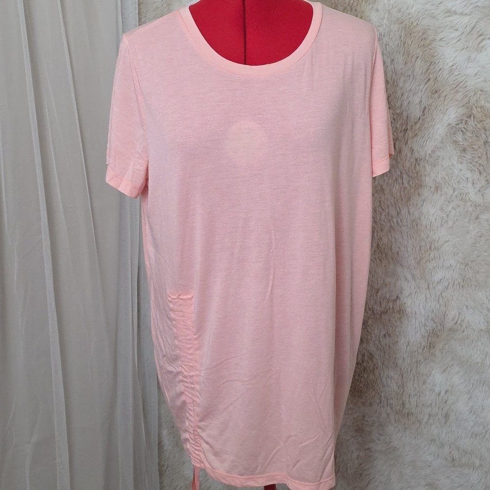 St. John's Bay Active XL Pink Ruched Side Tunic Top Adjustable Drawstring Short - Picture 2 of 7
